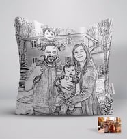 BK Gift Kişiye Özel Tam Boy Karakalem Aile Beyaz Yastık-2