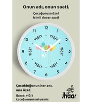İsme Özel Renkli Balonlar Çocuk Odası Duvar Saati Orta Boy 30 cm Beyaz Camlı Sessiz