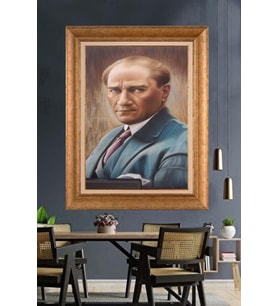 Altın Varaklı Çerçeveli Paspartulu Atatürk Tablo DC1554 (Gold)