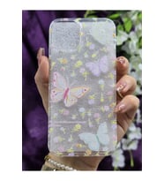 iPhone 15 Uyumlu Pastel Renkli Çiçekli Kelebek Desenli Silikon Şeffaf Telefon Kılıfı