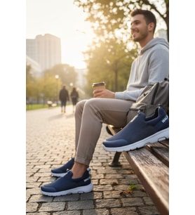 Enoch Erkek Lacivert Bağcıksız Günlük Yürüyüş Ayakkabısı - Hafif ve Düz Taban Comfort Sneaker