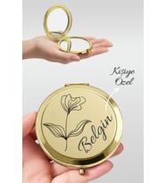 Kişiye Özel İsim Baskılı Premium Gold Cep Aynası Makyaj Aynası - Altın Lale
