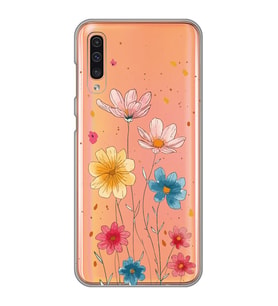 Samsung Galaxy A70 Uyumlu Çiçek Tasarımlı Şeffaf Telefon Kılıfı