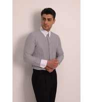 A.SİYAH İĞNELİ SİVRİ YAKA ERKEK GÖMLEK - SLIM FIT