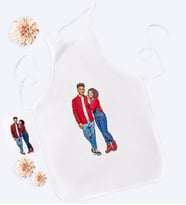 BK Gift Kişiye Özel Tam Boy Sevgililer Karikatürlü Beyaz Mutfak Önlüğü-1
