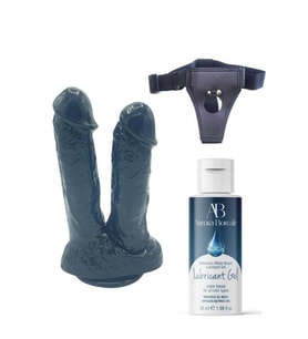 Belden Bağlamalı Kayganlaştırıcı Set Noctis 21cm Siyah Çiftli Dildo No:61