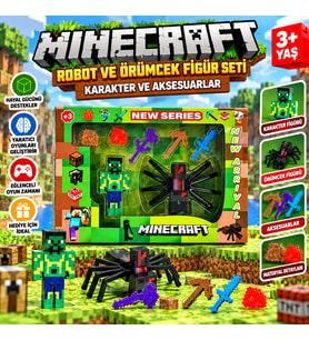 Minecraft Temalı Robot ve Örümcek Figürlü Oyuncak Seti Karakter ve Aksesuarlar 3+ Yaş
