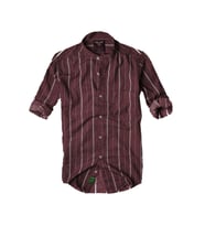 Slim Fit %100 Pamuk Kumaş Hakim Yaka Uzun Kol Gömlek--bordo Çizgili--