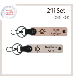 Tarzına Güvenen Eşe, Klasik Gemi Tasarımıyla 2’li Deri Anahtarlık, Yavru Ağzı-Pudra