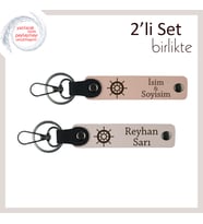 Tarzına Güvenen Eşe, Klasik Gemi Tasarımıyla 2’li Deri Anahtarlık, Yavru Ağzı-Pudra