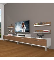 Decoraktiv Ekoflex 360R Slm Krom Ayaklı Tv Ünitesi Tv Sehpası - Beyaz Ceviz (Beyaz - Ceviz)