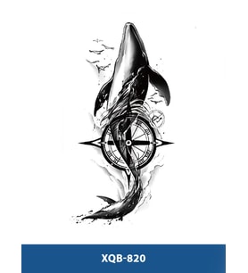 XQB-820 ORTA BOY BALİNA VE PUSULA DESEN GEÇİCİ DÖVME-TATTO