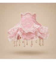 Pembe Kadife Kaplı Beyaz Dantelli El Yapımı Prenses Model Abajur Şapkası 27x25cm
