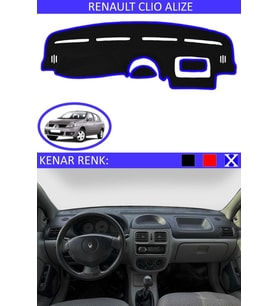 Renault Clio Alize Için Uygun Torpido Koruma Halısı Siyah Kenar Renk Mavi