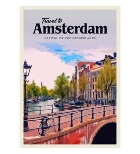 Amsterdam Tablo Ahşap Poster Dekoratifnı Ziyaret Edin