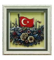 e38 EL İŞÇİLİĞİ TÜRK BAYRAĞI KAĞIT RÖLYEF TABLO 66x68 CM - 6352
