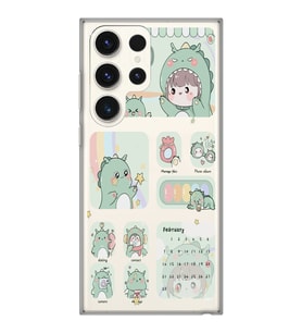 Samsung Galaxy S23 ULTRA Uyumlu Tatlı Dinozor Kawaii Tasarımlı Şeffaf Telefon Kılıfı