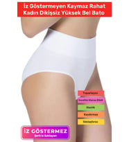Özel Üretim Sıkılaştırıcı Toparlayıcı İz Göstermeyen Kaymaz Rahat Kadın Dikişsiz Yüksek Bel Bato (Beyaz)