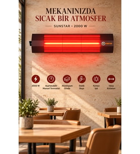 Sunstar Profesyonel 2000 W Termostatlı Halojen Isıtıcı – Ayarlanabilir Manuel Termostat, Alüminyum G