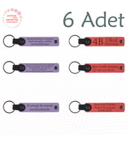 Mor Menekşe & Nar Çiçeği, 6’lı Set, İsim Yazılabilen Deri Anahtarlık, Aile Buluşmalarına Küçük Anı