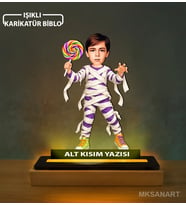 Kişiye Özel Lolipoplu Mor Kıyafetli Şirin Karikatürlü 14 cm MDF Işıklı Biblo - Kişiye Özel Hediye