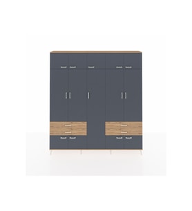 Arges Dolap 12 Raflı 4 Çekmeceli 2 Askılı 220x30x243 Çam-Antrasit/Çam