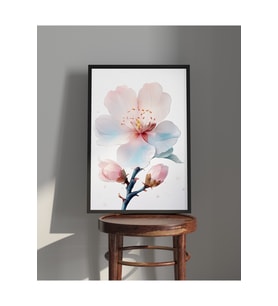 Tablo Ahşap Çerçeveli Tablo Çerçeveli Poster Pembe Tomurcuklu Badem Çiçeği Tablosu (Karışık)