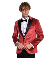 Simli Slim Fit Kadife Kırmızı Erkek Smokin Ceket - Wessi (Bordo)