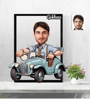 Kişiye Özel 3D  Ahşap Tablo Retro Araba Sürücü Erkek 30x40 -45