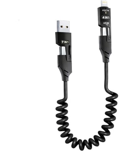 Lexroo 4’ü 1 Arada 65W Yaylı Hızlı Şarj Kablosu Type-C & Lightning PD Destekli