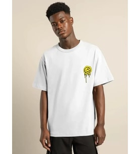 pilelistore- Unisex Bisiklet Yaka Baskılı Oversize T-Shirt - Beyaz