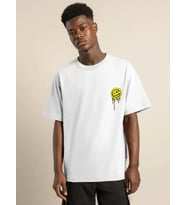 pilelistore- Unisex Bisiklet Yaka Baskılı Oversize T-Shirt - Beyaz