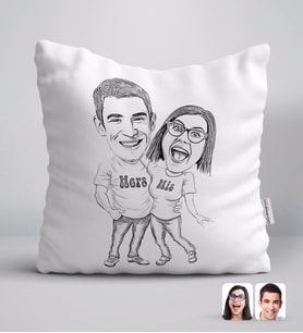 BK Gift Kişiye Özel Karakalem Sevgililer Beyaz Yastık-5