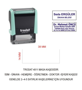 TRODAT 4911 İSİM ÜNVAN KAŞESİ - PASTEL YEŞİL - MAVİ MÜREKKEP