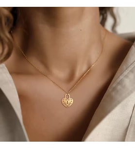 Kişiye Özel 925 Ayar Gümüş Tasarım Kalp Kilit Kolye (Gold)