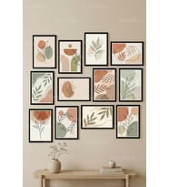 12 Parça Minimalist Yaprak Desenleri 2 Renk Seçenekli Dekoratif Çerçeve Görünümlü Tablo Seti