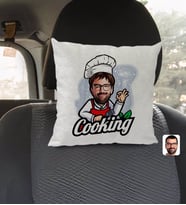 BK Gift Kişiye Özel Erkek Chef Karikatürlü Kare Araç Koltuk Yastığı-14