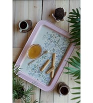 Ee169-1g Botanica Pink Desenli Dikdörtgen Tepsi 32x43 Cm