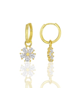 Gümüş altın yaldızlı zirkon taşlı çiçek küpe SGTL11940GOLD
