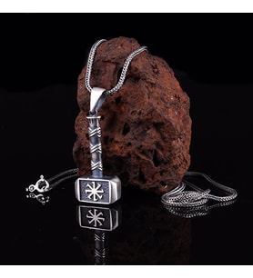 ÇEKİÇ MOTİFLİ 925 AYAR GÜMÜŞ KOLYE (Gri)