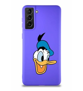 Samsung Galaxy S21 Plus Soft Premier Kapak Donald Duck-A Tasarımlı Silikon Kılıf - Mor (Şeffaf)