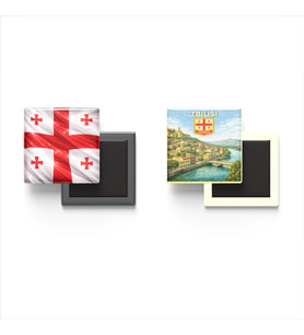 Buzdolap Magnetleri - Gürcistan Bayrağı ve Tiflis Retro Tema - 2'li Set Magneti