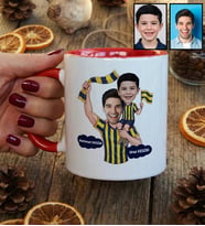 Kişiye Özel Karikatürlü Sarı Lacivert Taraftar Baba Oğul Kupa Bardak Babalar Günü Hediyesi