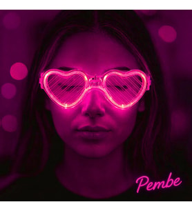 Pembe LED Işıklı Kalp Gözlük – 3 Modlu Parti &amp; Glow Gözlüğü