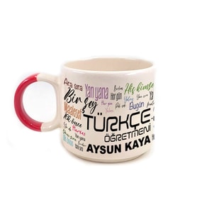 Kişiye Özel Türkçe Öğretmeni Baskılı Kırmızı Kulplu P Kupa (Beyaz)