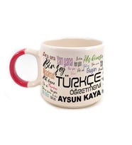 Kişiye Özel Türkçe Öğretmeni Baskılı Kırmızı Kulplu P Kupa (Beyaz)