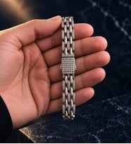 Zirkon Taş Detaylı Örgü Küba Zincir Bileklik