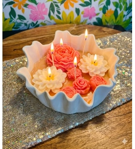 Mumelia Candles Zen Bahçesi - Doğal Soya Taştozu Tabaklı Tasarım Mum - Pembe (Toz Pembe)