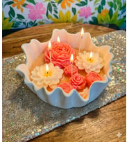 Mumelia Candles Zen Bahçesi - Doğal Soya Taştozu Tabaklı Tasarım Mum - Pembe (Toz Pembe)