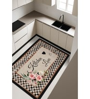 Kitchen Love Desenli Dijital Baskı Kaymaz Taban Mutfak Halısı H0031 (Çok Renkli)